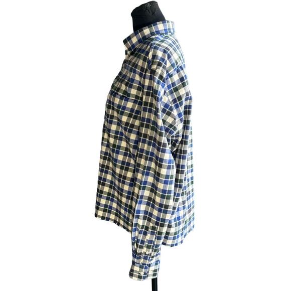 Uniqlo Flannel Raw Hem Button Down Size L Check Blue Black Casual Cotton - Picture 2 of 9